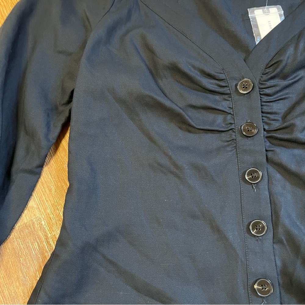 Maeve by Anthropologie Navy Button-Up Morrill Linen Blend Blouse - Picture 5 of 11